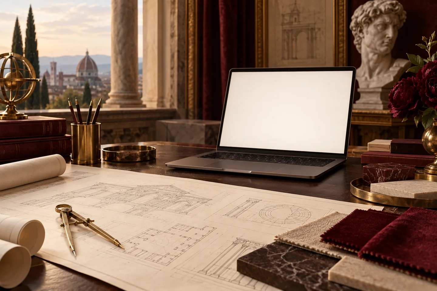 Website planning materials on an architectural desk